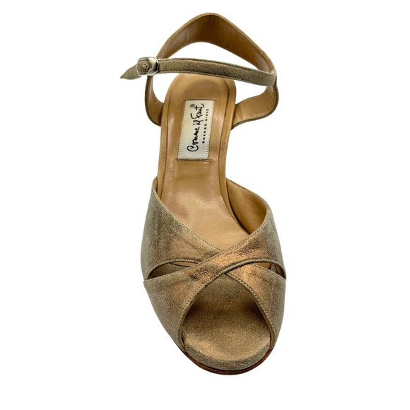 COMME IL FAUT METALLIC GOLD PRINTED SUEDE CRISSCROSS OPENBACK TANGO SANDALS SZ 8 - Picture 3 of 12